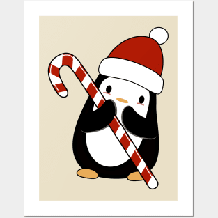 Kawaii penguin with her candy cane Posters and Art